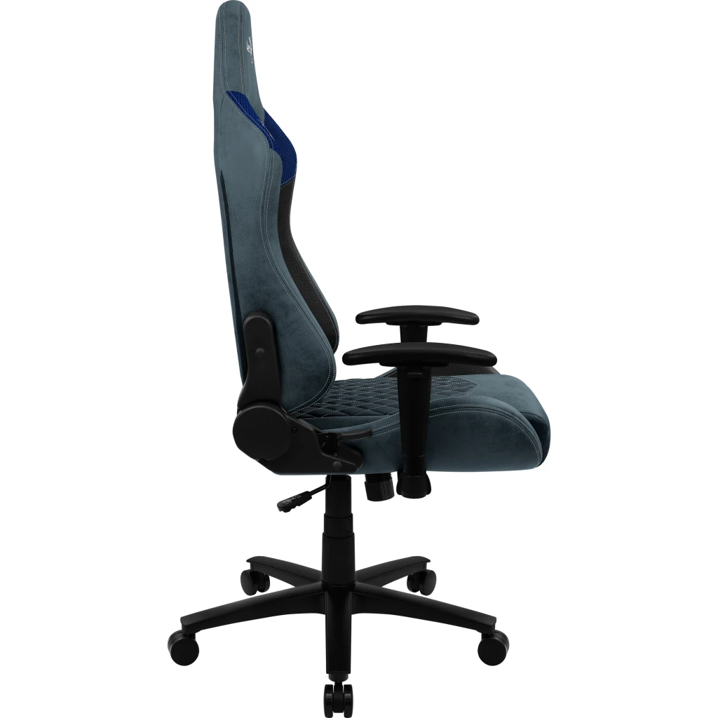 Siège Gaming Aerocool Duke AeroSuede Bleu Simili Cuir 2D 150kg ACGC-2025101.B1, vue latérale: dossier haut avec surpiqûres