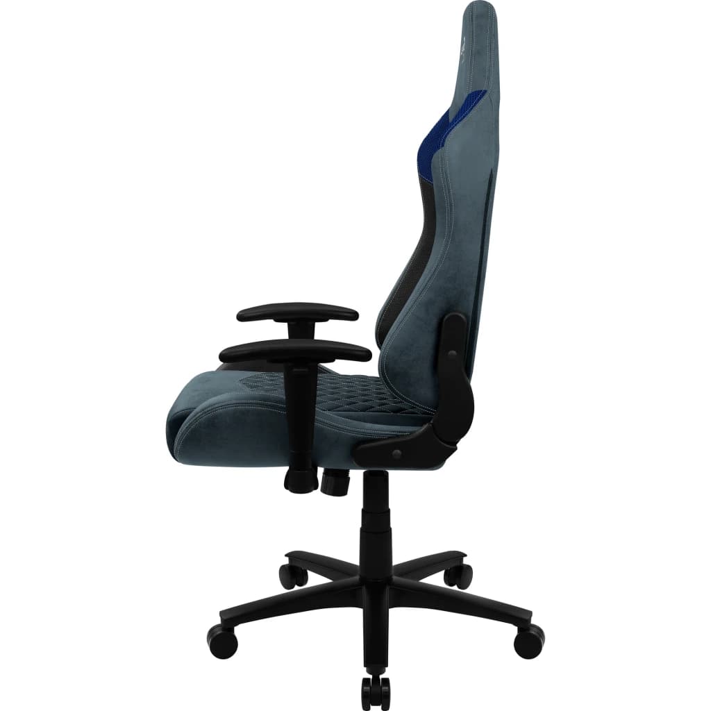 Siège Gaming Aerocool Duke AeroSuede Bleu Simili Cuir 2D 150kg ACGC-2025101.B1, vue latérale: dossier haut avec bande bleue