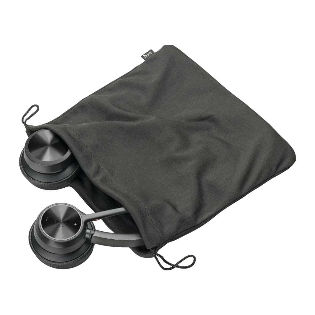 Auriculares Poly Voyager 4320 USB-C Diadema Bluetooth 5.1 47h Negro, detalle: auriculares parcialmente dentro de bolsa