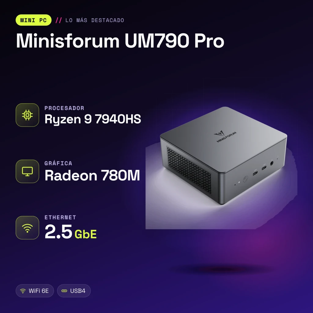 Mini PC Minisforum UM790 Pro Gris AMD Ryzen 9 7940HS Barebone - características