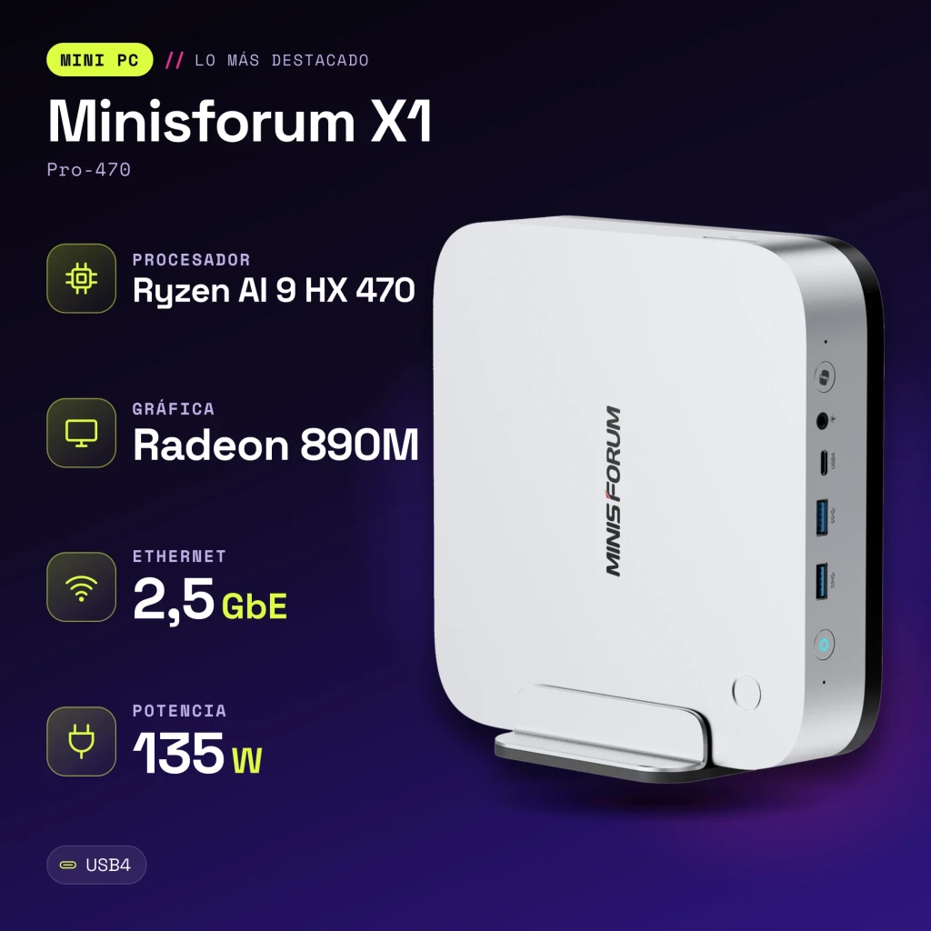 Mini PC Minisforum X1 Pro-470 Blanco AMD Ryzen AI 9 HX 470 Barebone - características