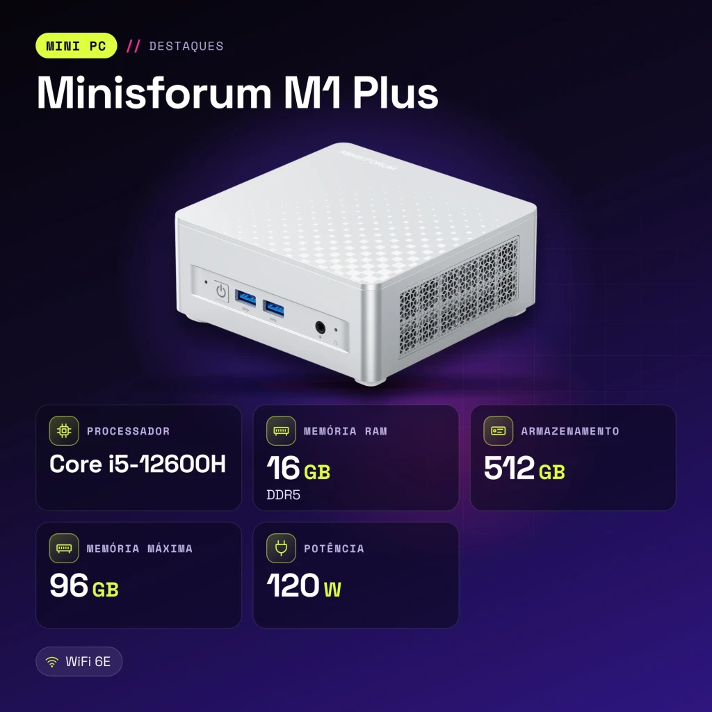 Mini PC Minisforum M1 Plus 16GB DDR5/512GB Plata Intel Core i5-12600H NVMe PCIe 4.0 - características