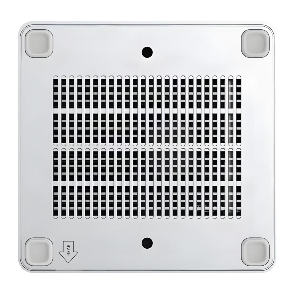 Mini PC Minisforum M1 Plus 16GB DDR5/512GB Plata Intel Core i5-12600H NVMe PCIe 4.0, detalle: base con rejilla