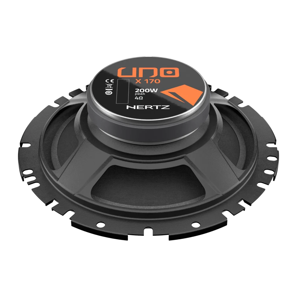 Altavoces para coche Hertz X 170 2 vías 200W (50W RMS) Negro, vista trasera: imán, etiqueta naranja UNO X 170 200W 4Ω