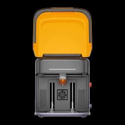 Graveur Laser Creality Falcon A1C Gris 5W, vue de face: couvercle orange ouvert et tête laser centrale visible