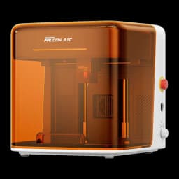 Graveur Laser Creality Falcon A1C Blanc 10W, vue 3/4 avant: capot orange translucide, corps blanc, bouton rouge et commandes