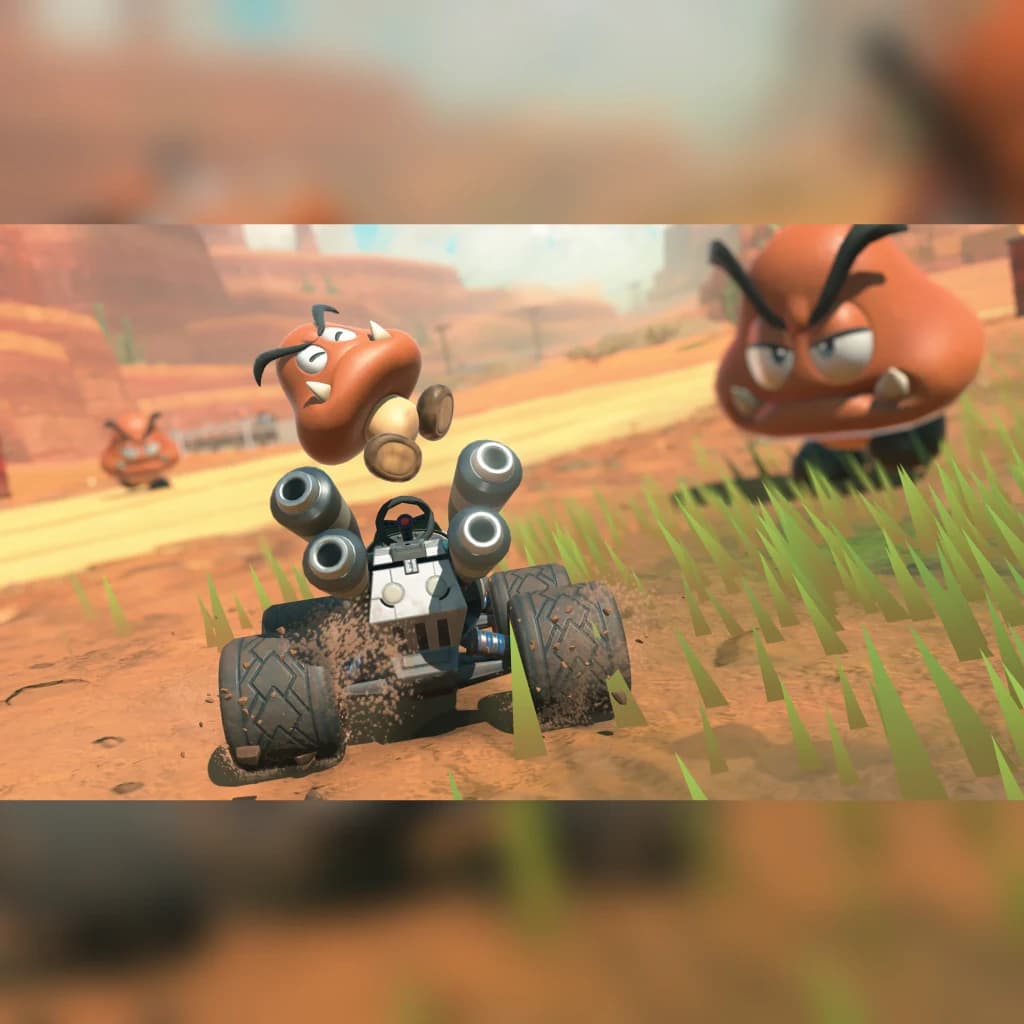 Jeu vidéo Nintendo Mario Kart World Switch 2 Standard Édition Allemande, en jeu: Goomba en kart dérapant sur piste en terre