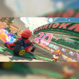 Jeu vidéo Nintendo Mario Kart World Switch 2 Standard Édition Allemande en jeu: Mario en kart lançant une carapace rouge