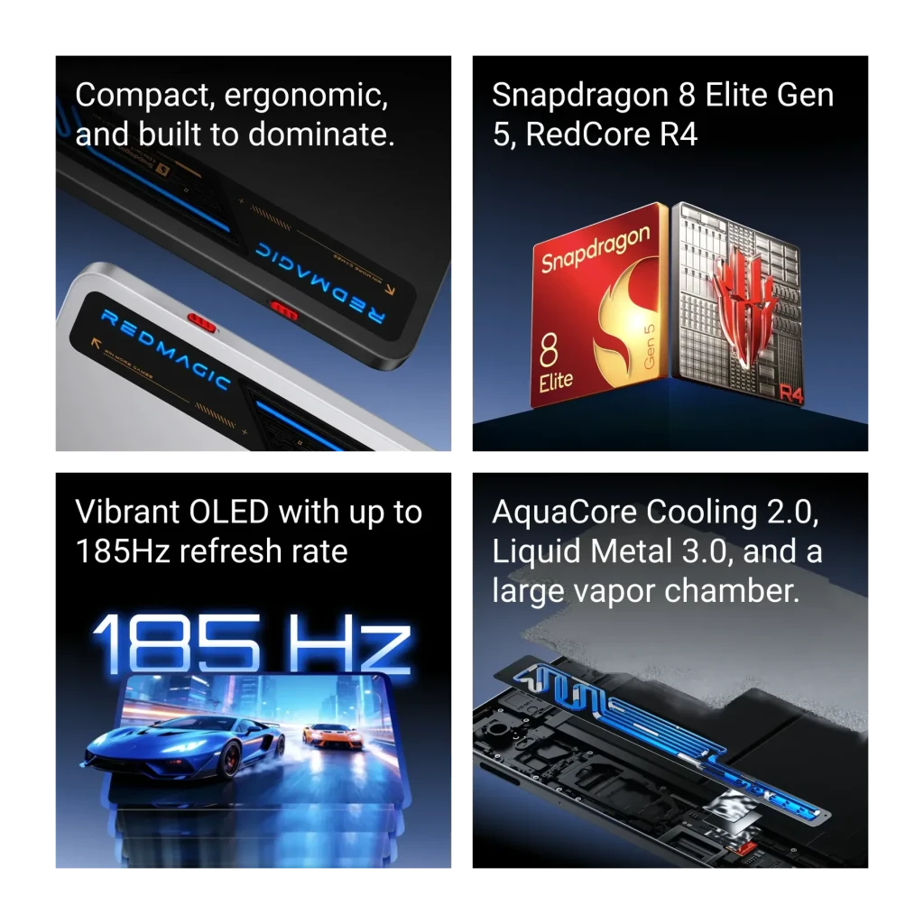 Smartphone gaming Nubia Redmagic Astra 2 Starfrost, design futuriste, éclairage bleu, écran OLED 9,06 pouces 185 Hz, module Snapdragon 8 Elite,