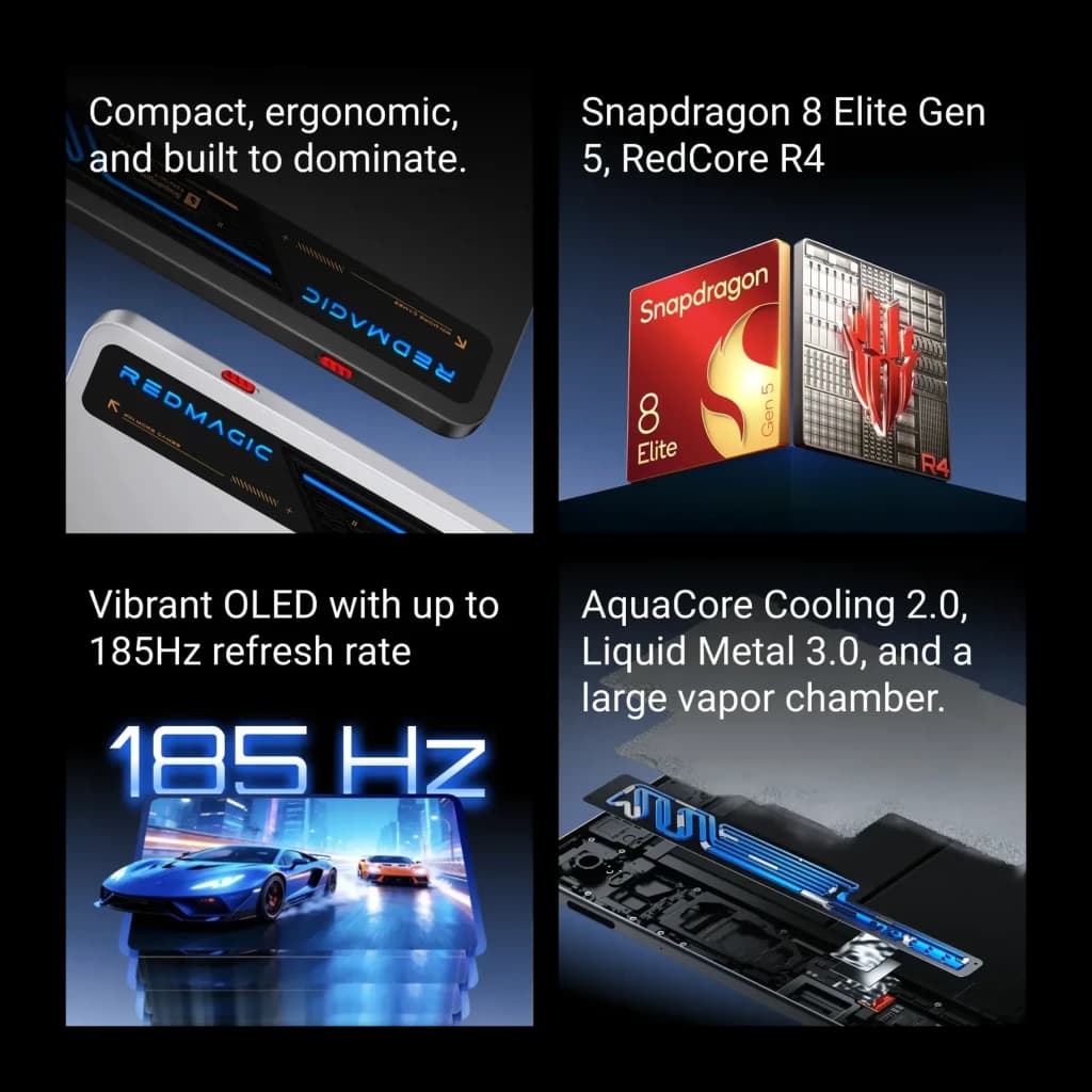 Smartphone gaming Nubia Redmagic Astra 2 Starfrost, design futuriste, éclairage bleu, écran OLED 9,06 pouces 185 Hz, module Snapdragon 8 Elite,