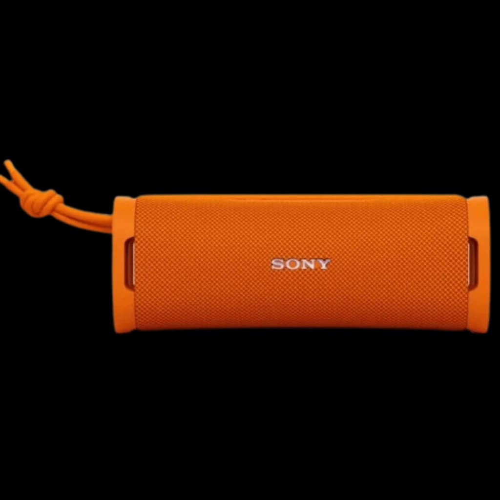 Sony ULT Field 1 Orange – enceinte Bluetooth compacte, cylindrique, maille orange, logo Sony centré, dragonne assortie, extrémités arrondies et grilles