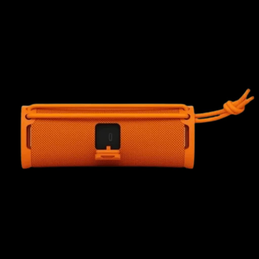 Sony ULT Field 1 Orange – enceinte Bluetooth compacte orange, maille textile, capuchon central pour port, sangle boucle assortie, design robuste et portable