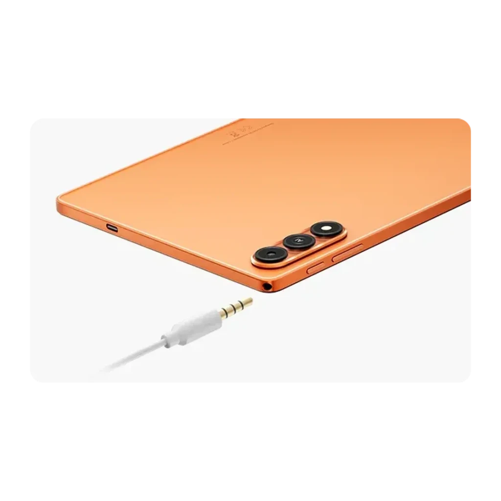 Oscal Flow 2 WiFi 6GB/128GB Cinzento 8300mAh IP54, vista traseira: módulo de câmeras, porta USB-C e jack 3,5mm com cabo