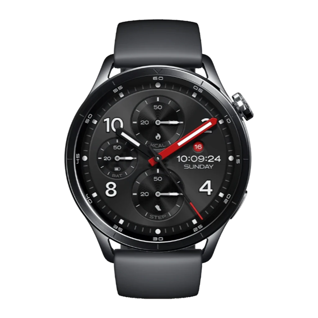 Xiaomi Watch S5 41mm Negro GPS Doble Banda L1+L5 NFC, frontal: esfera cronógrafo con segundero rojo y correa negra