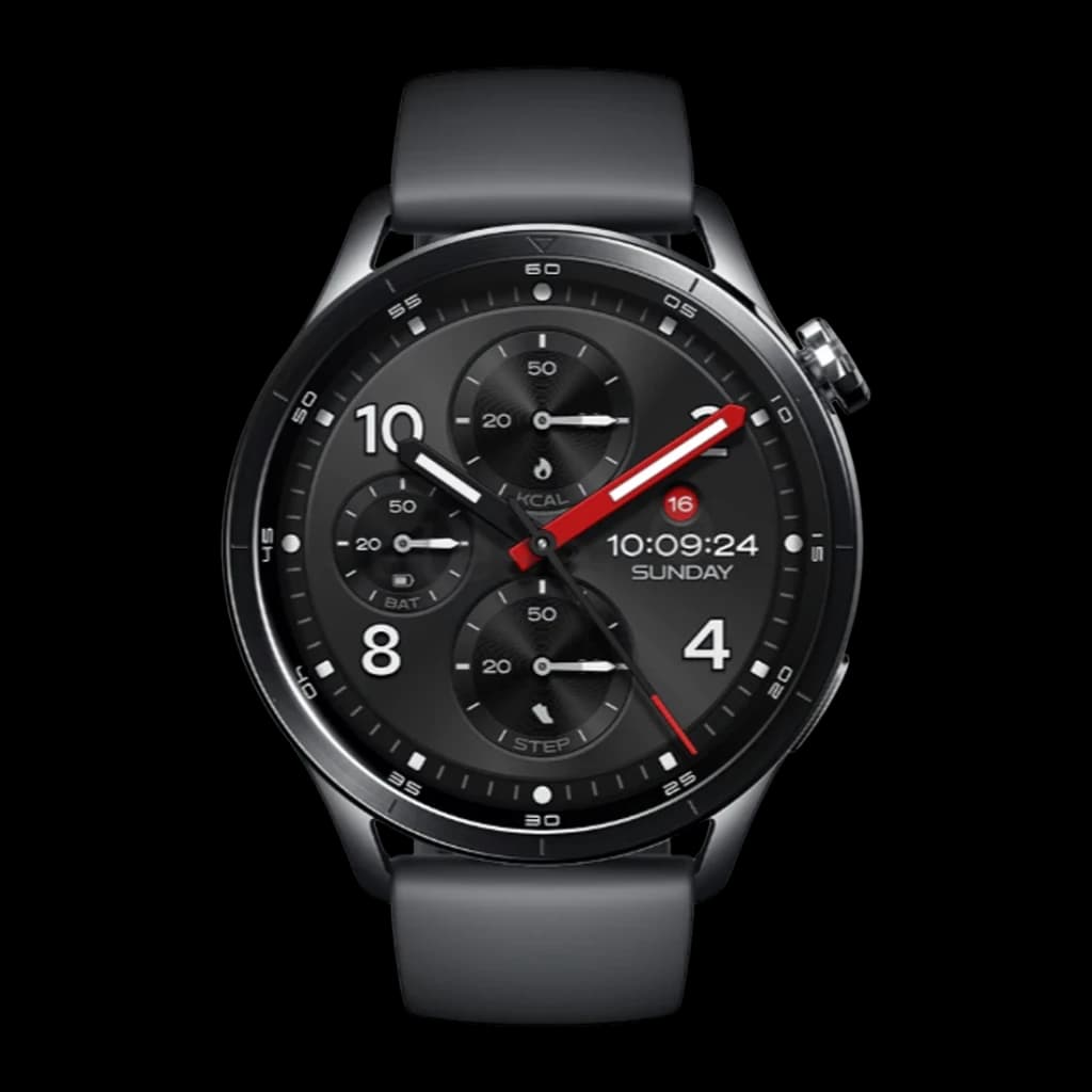 Xiaomi Watch S5 41mm Negro GPS Doble Banda L1+L5 NFC, frontal: esfera cronógrafo con segundero rojo y correa negra