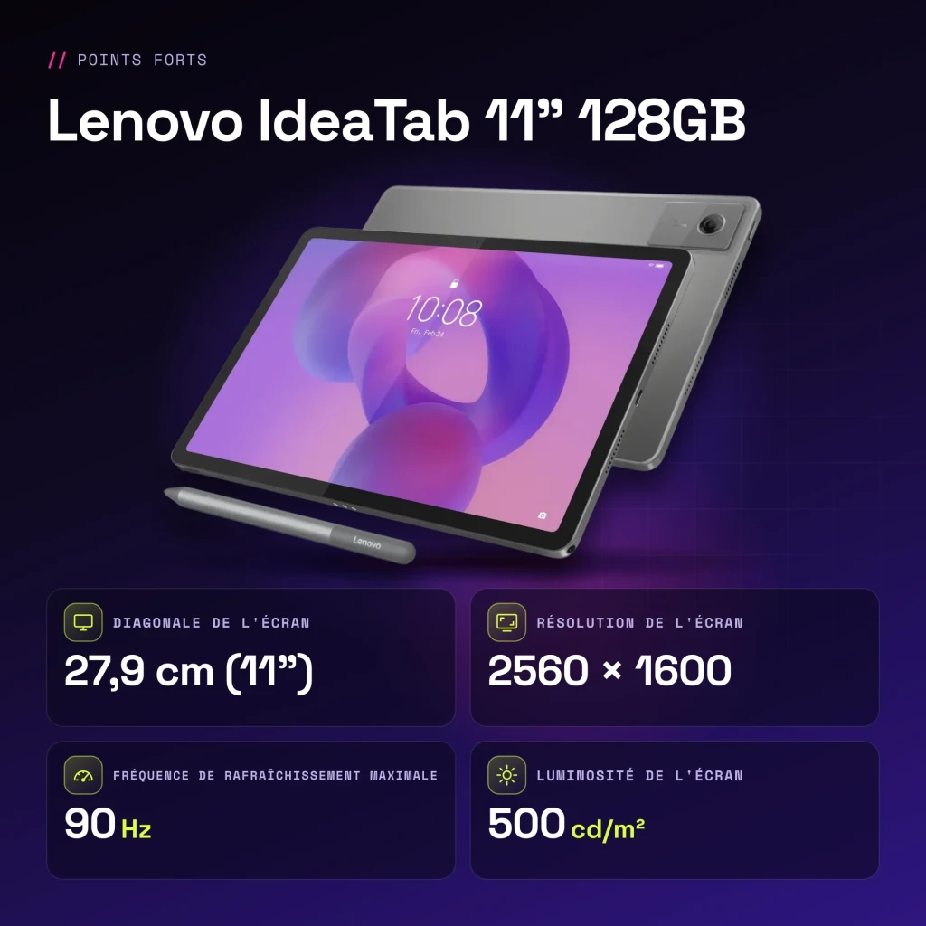 Lenovo IdeaTab 11 pulgadas 128GB WiFi 6GB/128GB Gris Stylus incluido IPS 90Hz Dimensity 6300 - características