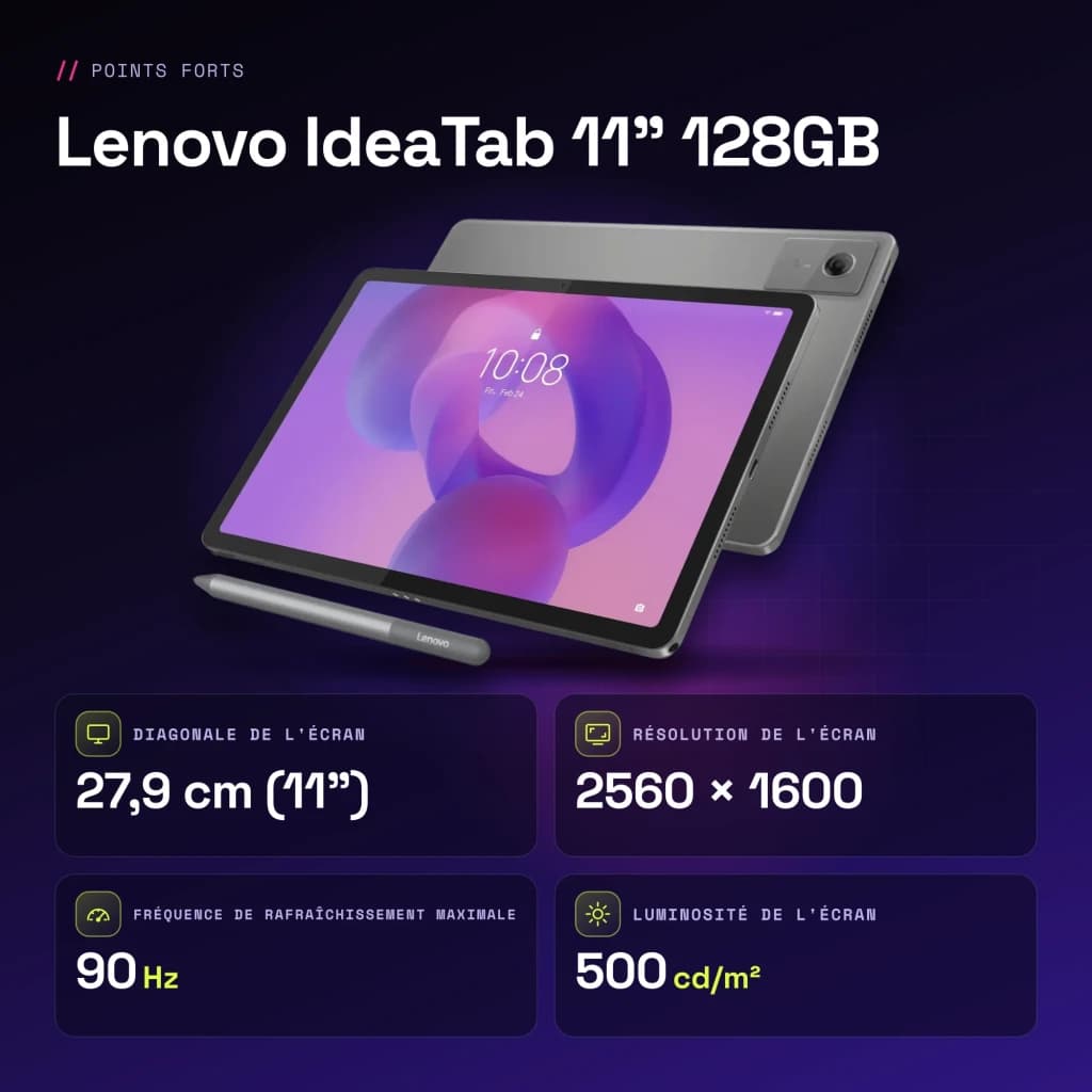 Lenovo IdeaTab 11 pulgadas 128GB WiFi 6GB/128GB Gris Stylus incluido IPS 90Hz Dimensity 6300 - características
