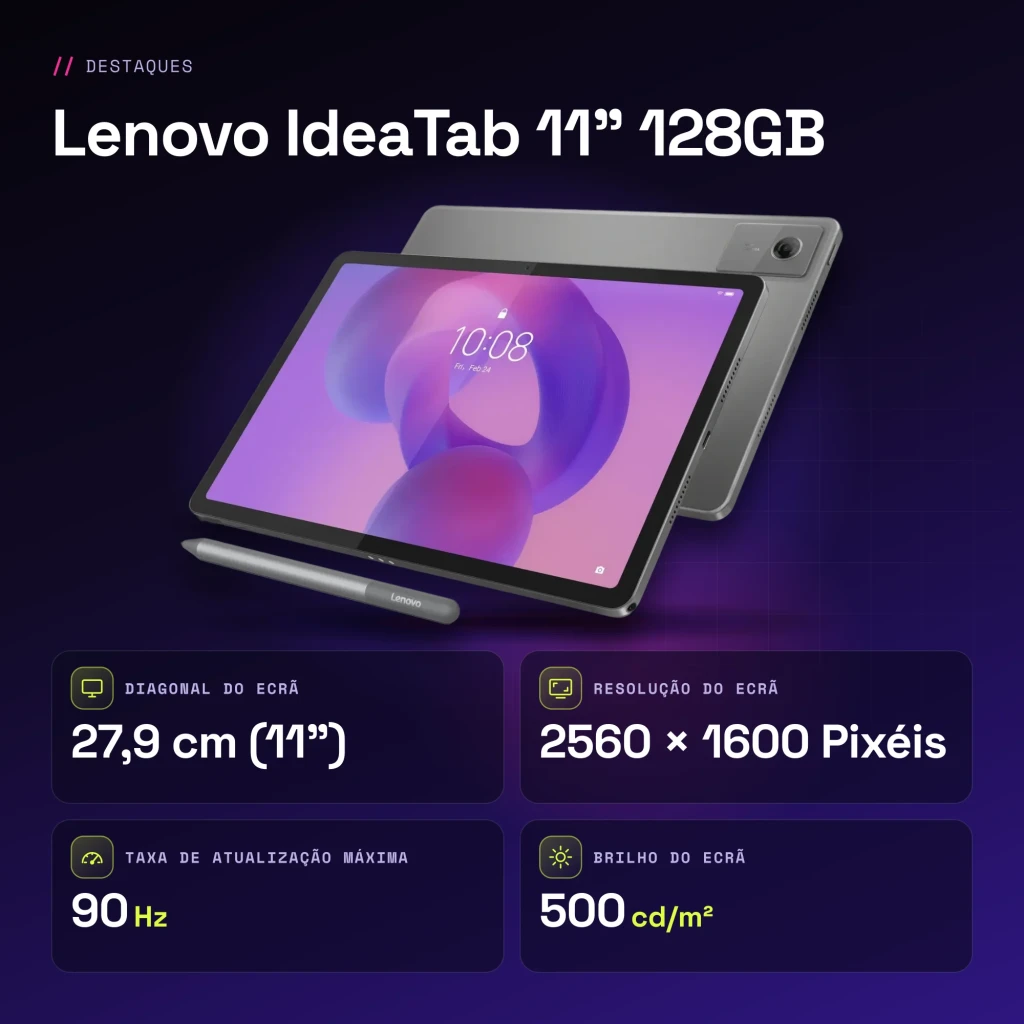 Lenovo IdeaTab 11 pulgadas 128GB WiFi 6GB/128GB Gris Stylus incluido IPS 90Hz Dimensity 6300 - características