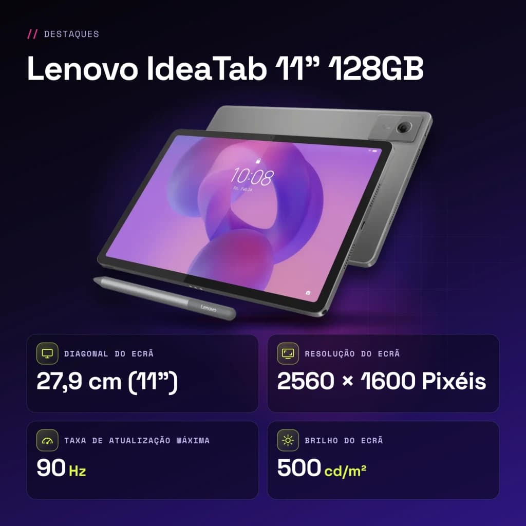 Lenovo IdeaTab 11 pulgadas 128GB WiFi 6GB/128GB Gris Stylus incluido IPS 90Hz Dimensity 6300 - características