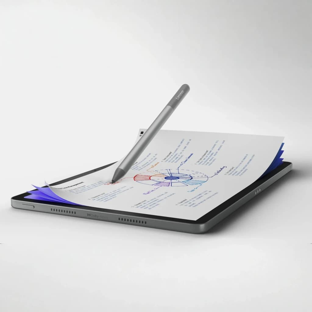 Lenovo IdeaTab 11 pulgadas 128GB WiFi 6GB/128GB Gris Stylus incluido IPS 90Hz Dimensity 6300, en uso: stylus escribiendo