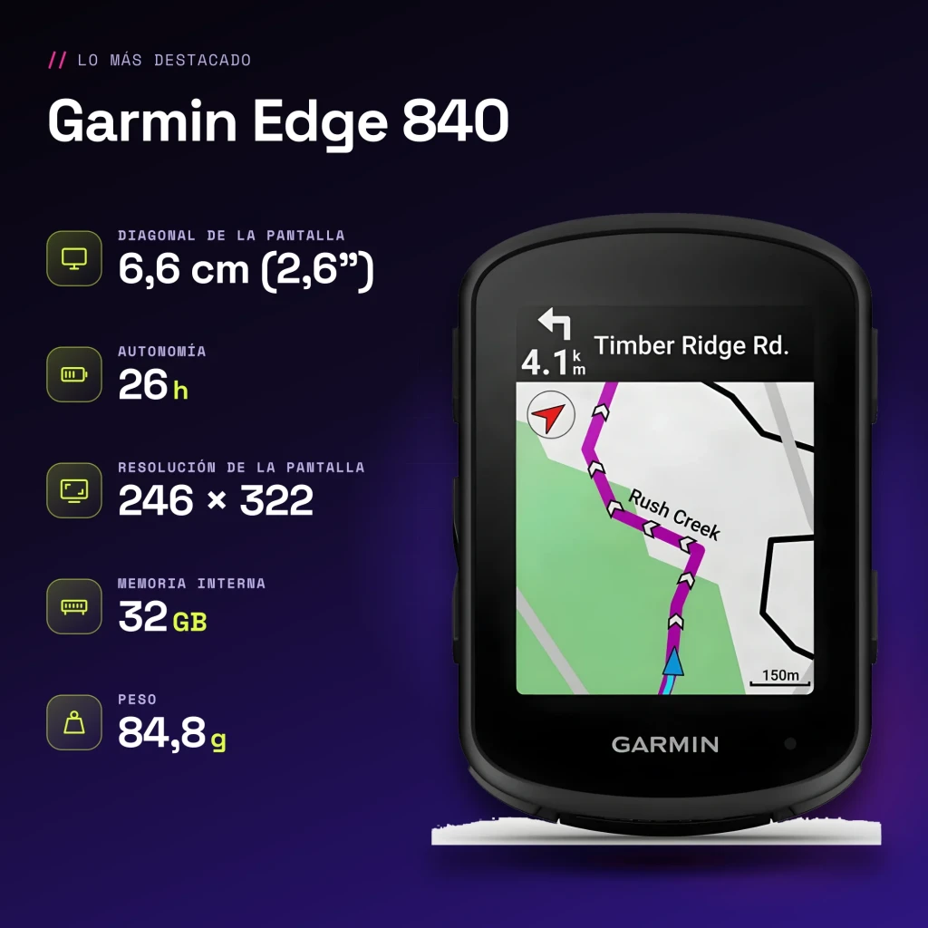 Cyclocomputer Garmin Edge 840 Noir GPS 26h ANT+ Bluetooth WiFi - caractéristiques