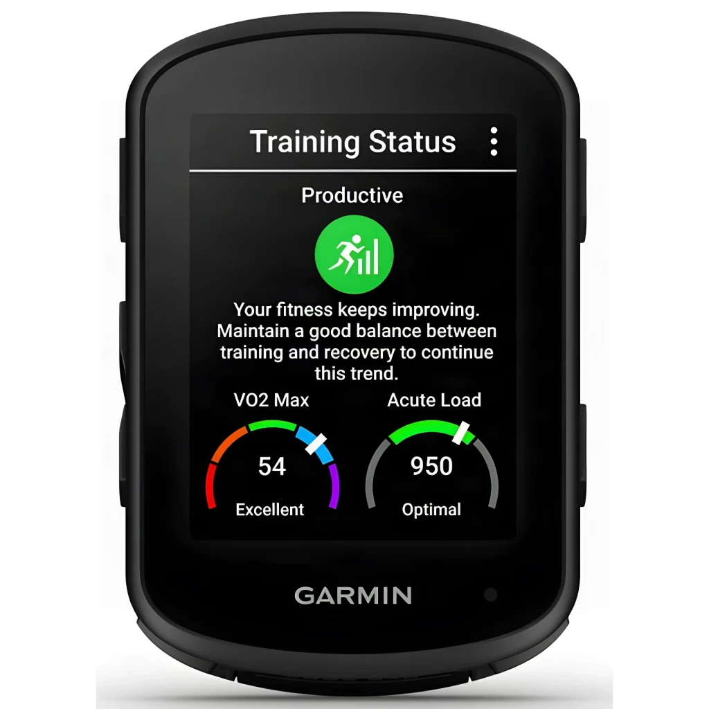 Cyclocomputer Garmin Edge 840 Noir GPS 26h ANT+ Bluetooth WiFi, face avant: écran Training Status avec VO2 Max 54 et Acute