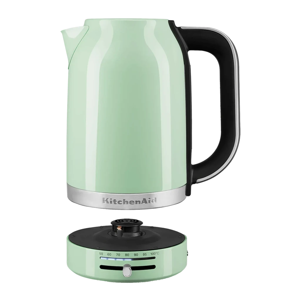 Chaleira elétrica KitchenAid 1,7L 2400W 7 temperaturas Verde 5KEK1701EPT, detalhe: base separada com seletor de temperatura
