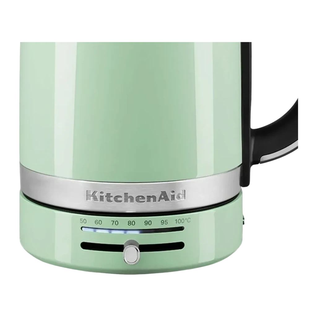 Chaleira elétrica KitchenAid 1,7L 2400W 7 temperaturas Verde 5KEK1701EPT, detalhe: seletor de temperatura com escala