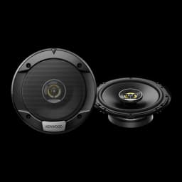 Haut-parleurs auto Kenwood 3 voies 60W RMS Noir KFC-S1676EX, vue de face: paire de haut-parleurs ronds noirs avec tweeter