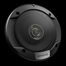 Haut-parleurs auto Kenwood 3 voies 60W RMS Noir KFC-S1676EX, détail: grille avant noire avec tweeter doré central et badge