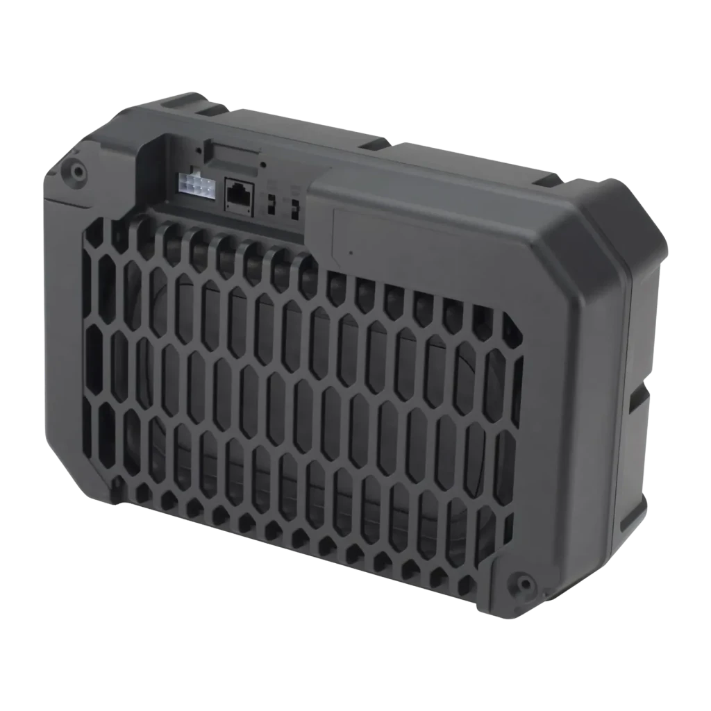 Caisson de basses voiture Pioneer Actif 250W Classe D Noir TS-WX400DA, vue arrière: grille hexagonale et connecteurs d'entrée