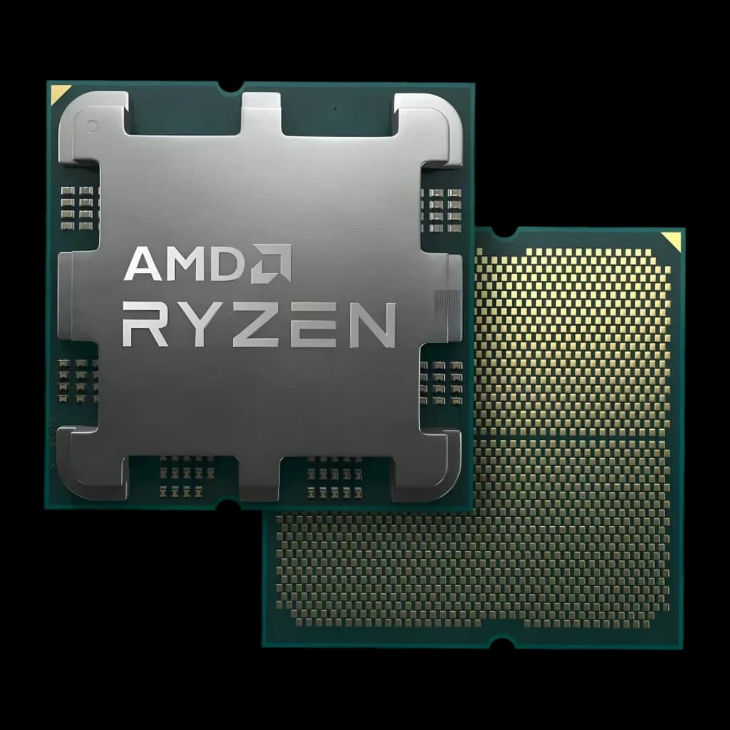 AMD Ryzen 5 7400 AM5 Tray 6 Cœurs, détail: face supérieure avec logo AMD Ryzen et face inférieure avec contacts AM5
