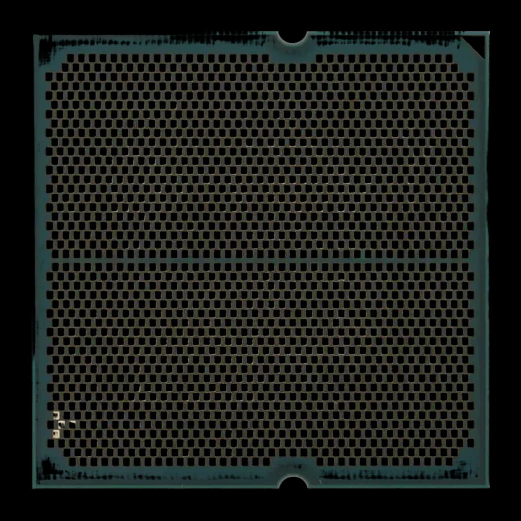 AMD Ryzen 5 7400 AM5 Tray 6 Cœurs, vue arrière: matrice de contacts LGA avec encoches d'alignement visibles