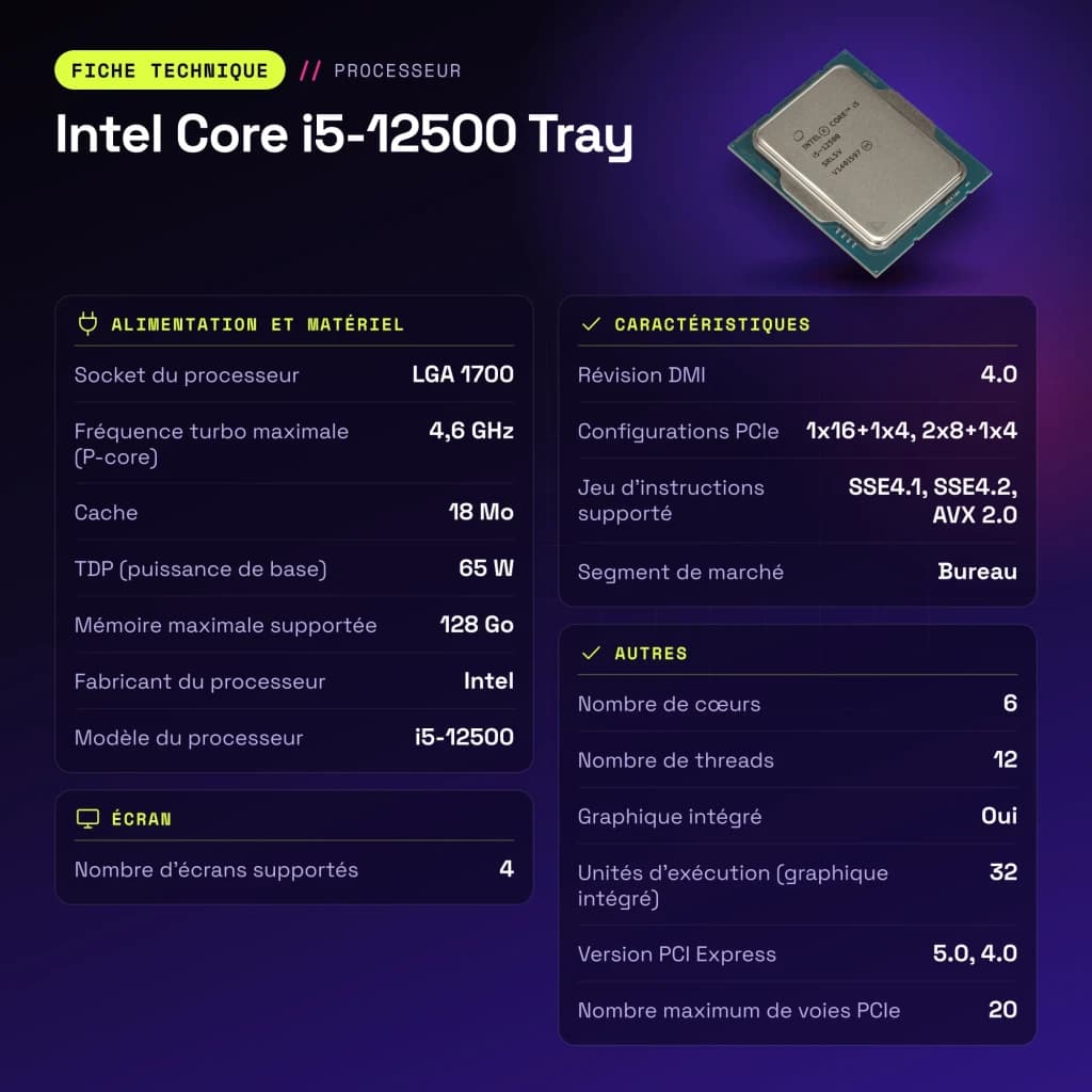Intel Core i5-12500 Tray 6 Núcleos LGA1700 - características
