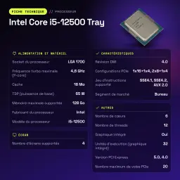 Intel Core i5-12500 Tray 6 Núcleos LGA1700 - características