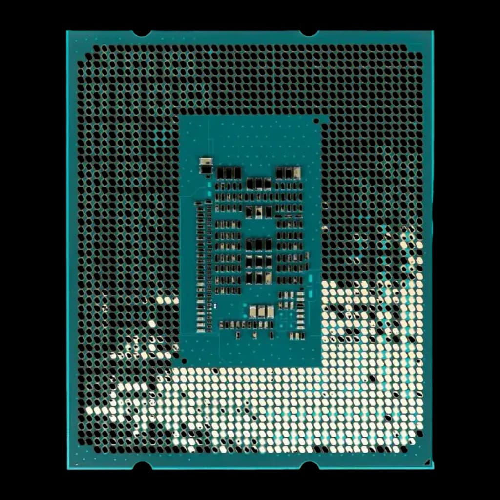 Intel Core i5-12500 Tray 6 Núcleos LGA1700, vista traseira: contactos LGA e componentes SMD no substrato verde