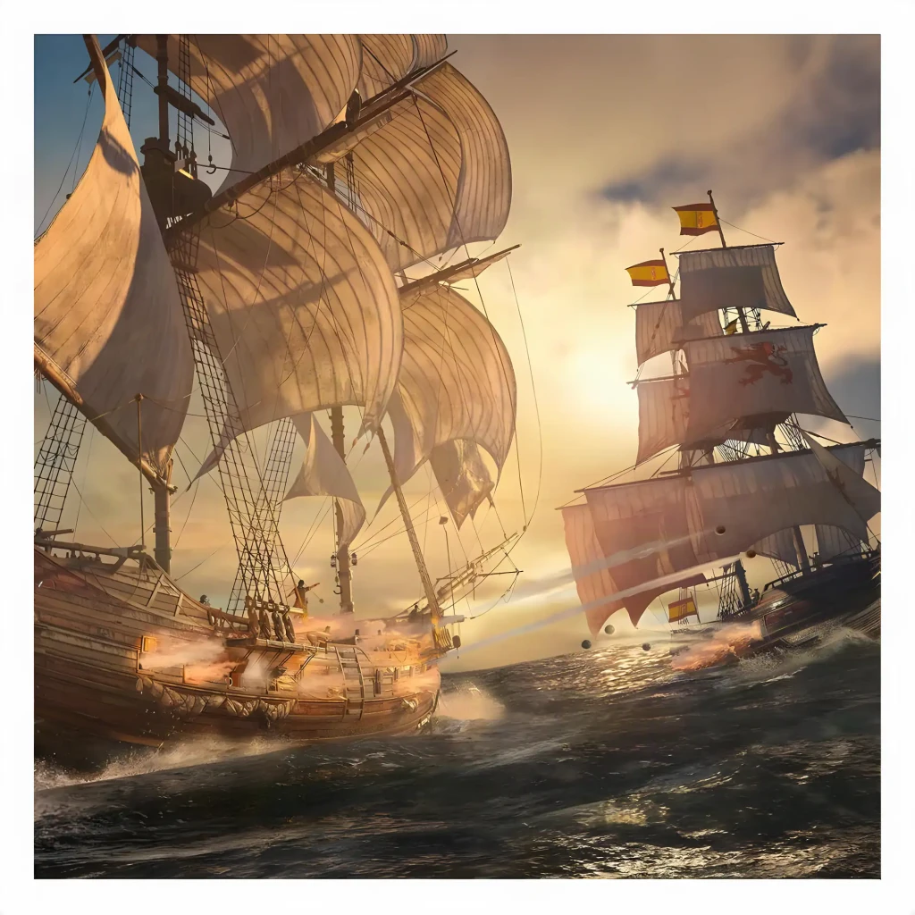 Jogo Ubisoft Assassin's Creed IV: Black Flag Resynced PS5, em uso: batalha naval entre dois galeões disparando canhões ao