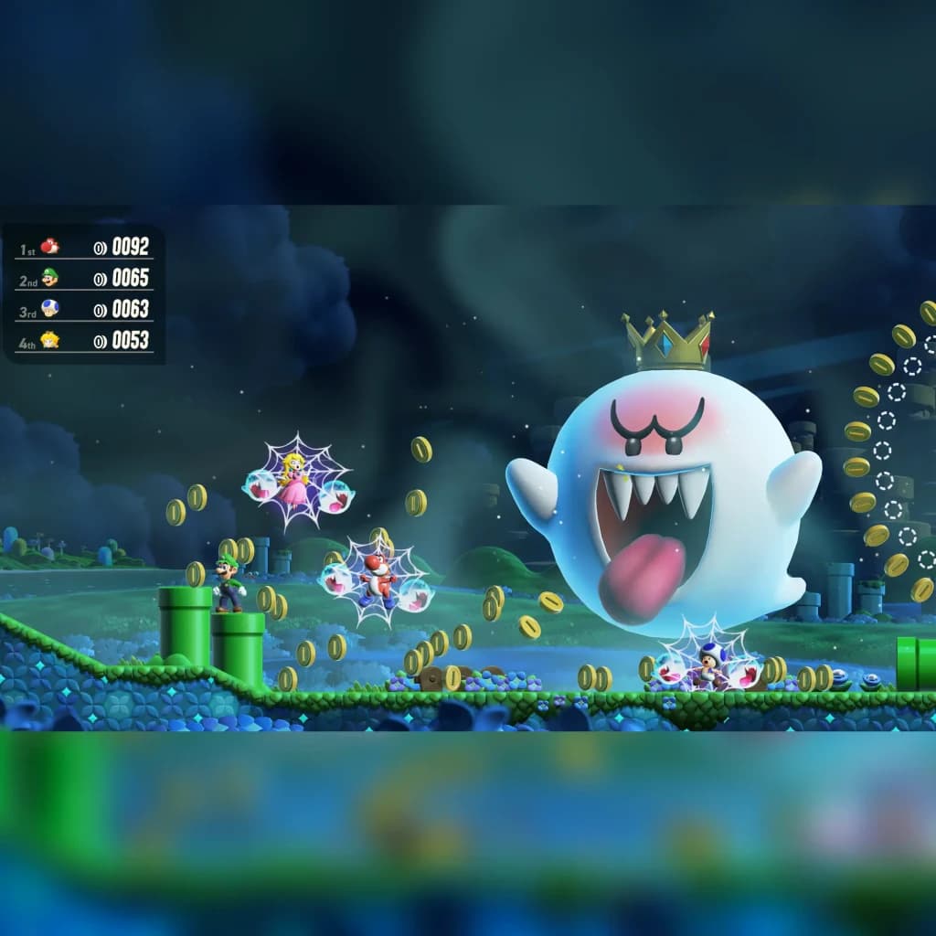 Jeu vidéo Nintendo Super Mario Bros. Wonder Nintendo Switch 2 Edition en cours: écran multijoueur avec King Boo et tableau