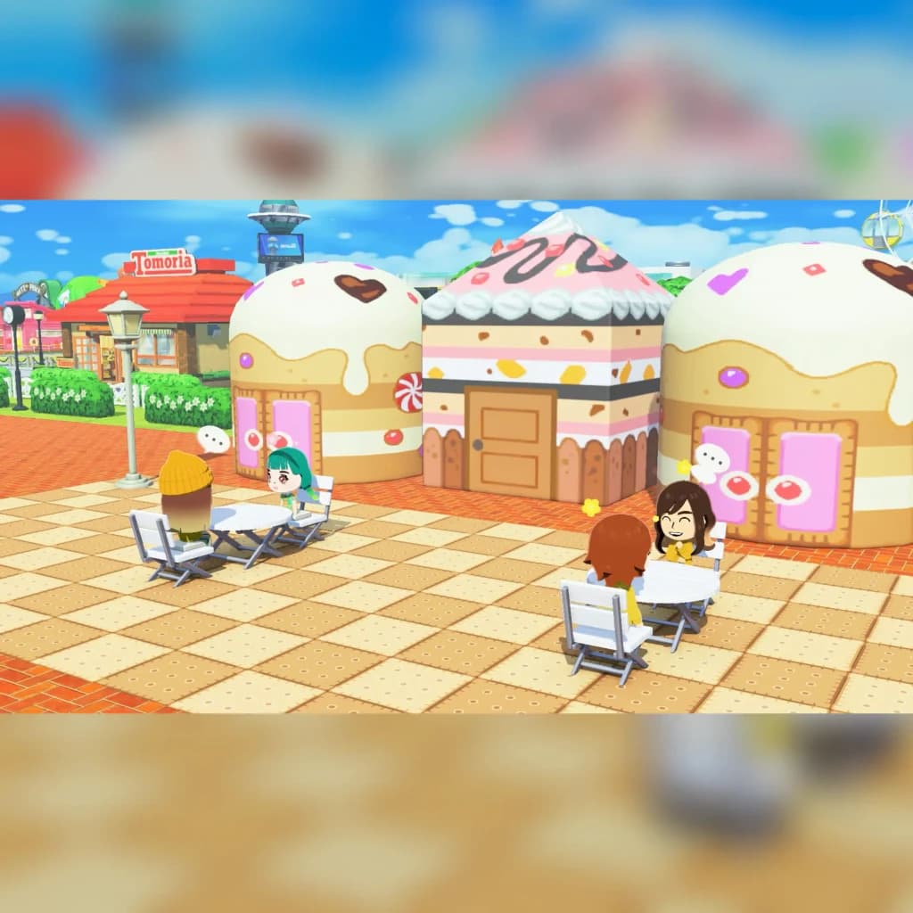 Jogo de vídeo Nintendo Tomodachi Life: Uma Vida de Sonho Switch Edição Italiana, em uso: Miis conversando numa praça