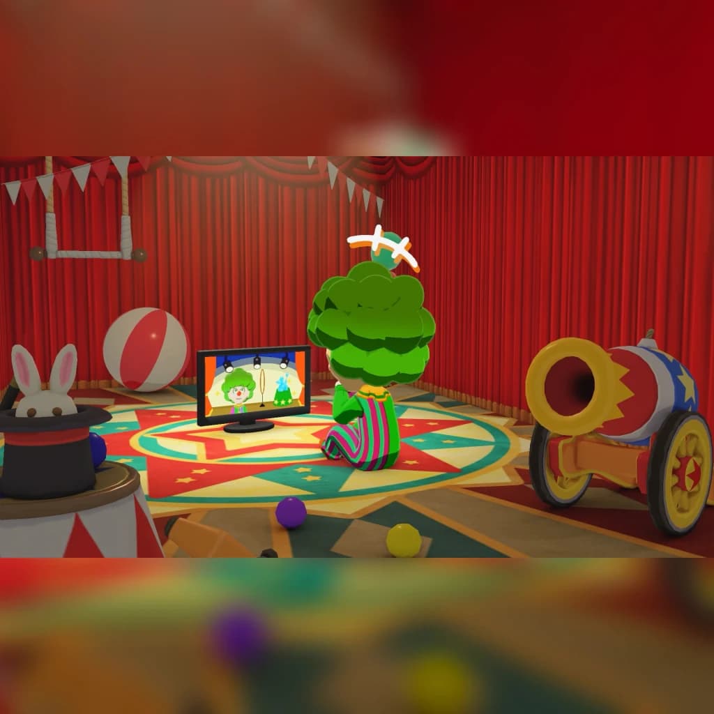 Jogo de vídeo Nintendo Tomodachi Life: Uma Vida de Sonho Switch Edição Italiana, em uso: Mii brócolo em tenda de circo