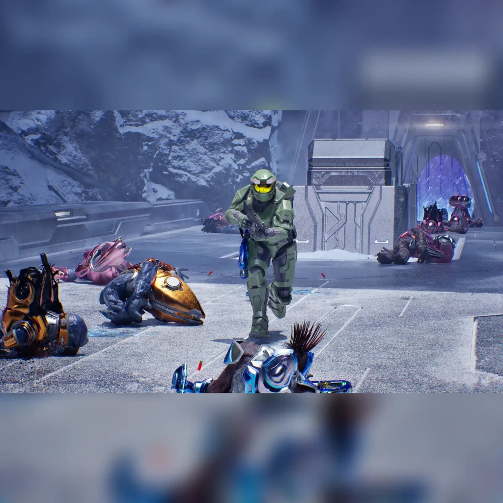 Jeu vidéo Microsoft Halo Campaign Evolved Standard Xbox Series X, en cours: Master Chief armé parmi des ennemis vaincus
