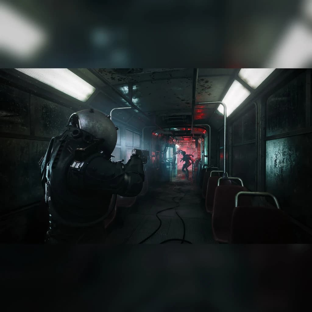 Jeu vidéo Focus Entertainment « Cronos : The New Dawn » sur Nintendo Switch 2, en cours d'utilisation: couloir sombre