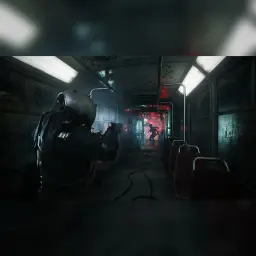 Jeu vidéo Focus Entertainment « Cronos : The New Dawn » sur Nintendo Switch 2, en cours d'utilisation: couloir sombre