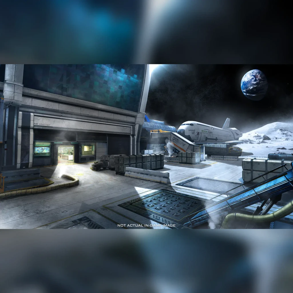 Jogo da Activision «Call of Duty: Infinite Warfare Legacy Edition» para PS4, em uso: base lunar com nave Gateway e a Terra