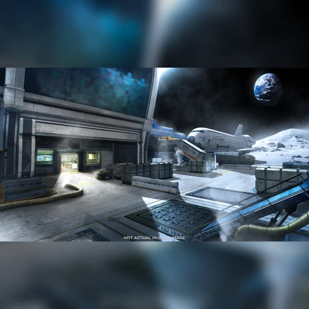 Jogo da Activision «Call of Duty: Infinite Warfare Legacy Edition» para PS4, em uso: base lunar com nave Gateway e a Terra