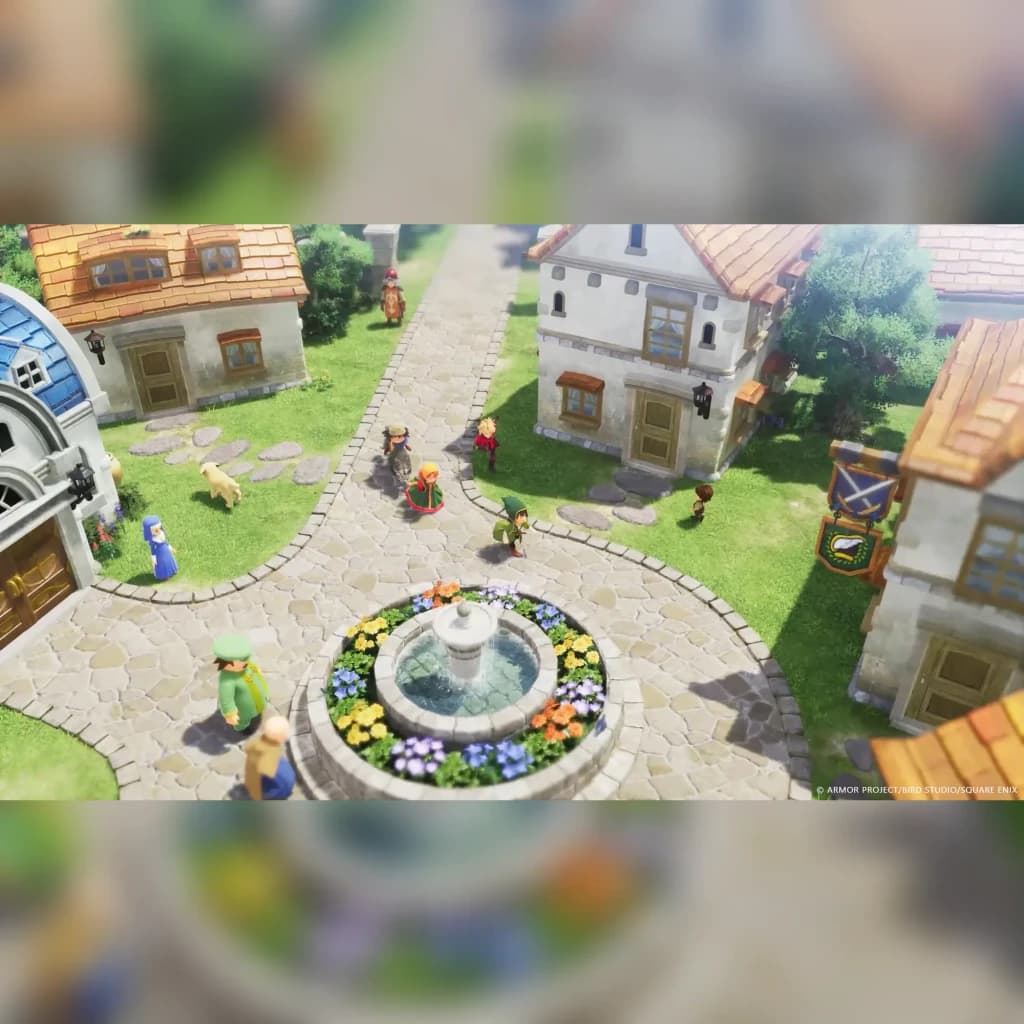 Jeu vidéo Square Enix Dragon Quest VII: Reimagined Nintendo Switch 2, en jeu: place de village avec fontaine, personnages