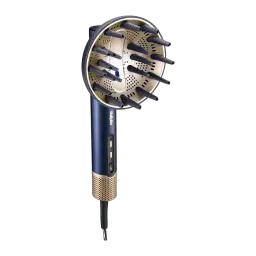 Difusor para secador BaByliss Air Power Azul ACAS6550DIF, detalle: interior dorado con dedos y perforaciones, mango azul