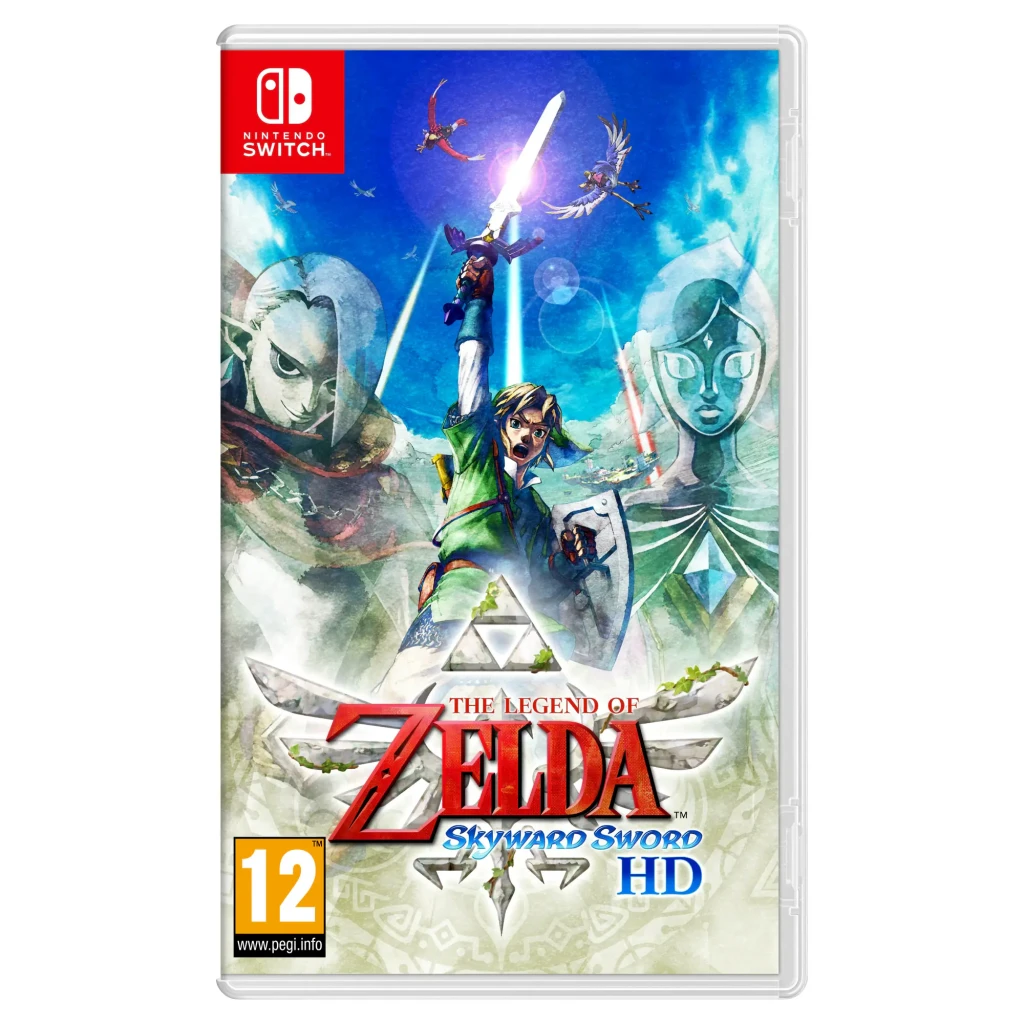 Videojuego Nintendo The Legend of Zelda: Skyward Sword HD Switch, vista frontal: carátula con Link alzando la espada