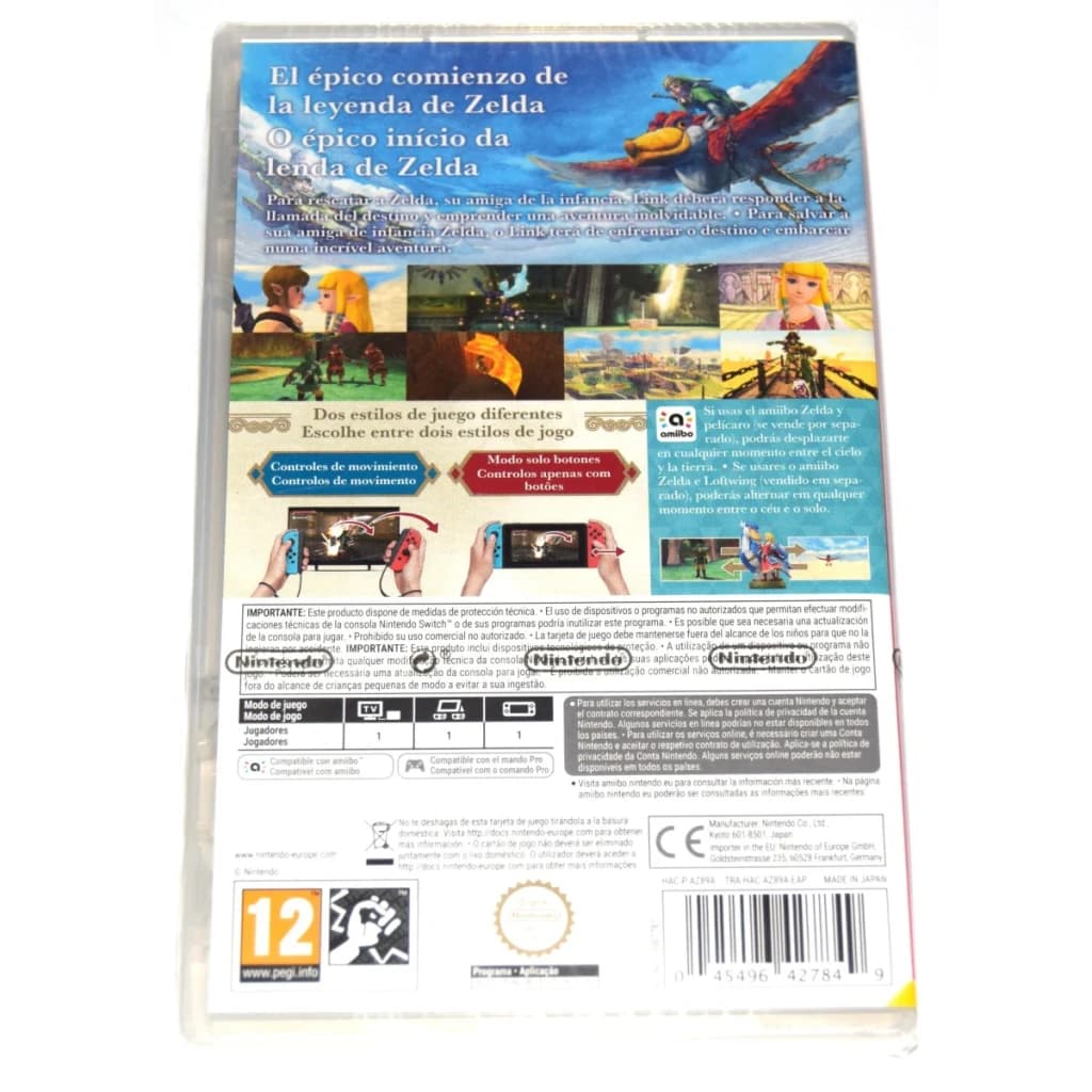 Videojuego Nintendo The Legend of Zelda: Skyward Sword HD Switch, vista trasera: carátula posterior con texto en español