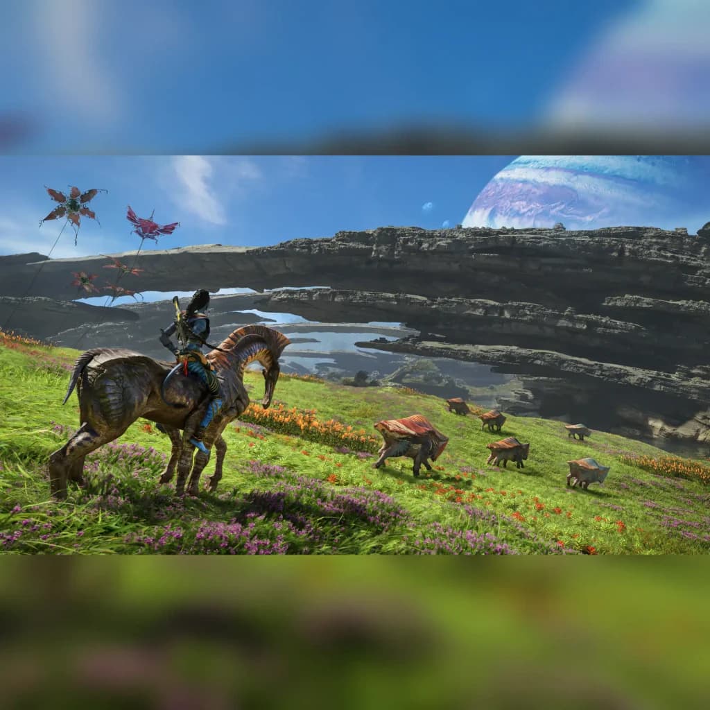 Jogo da Ubisoft «Avatar: Frontiers of Pandora» Edição Italiana para Xbox Series X/S, em uso: Na'vi montado em direhorse